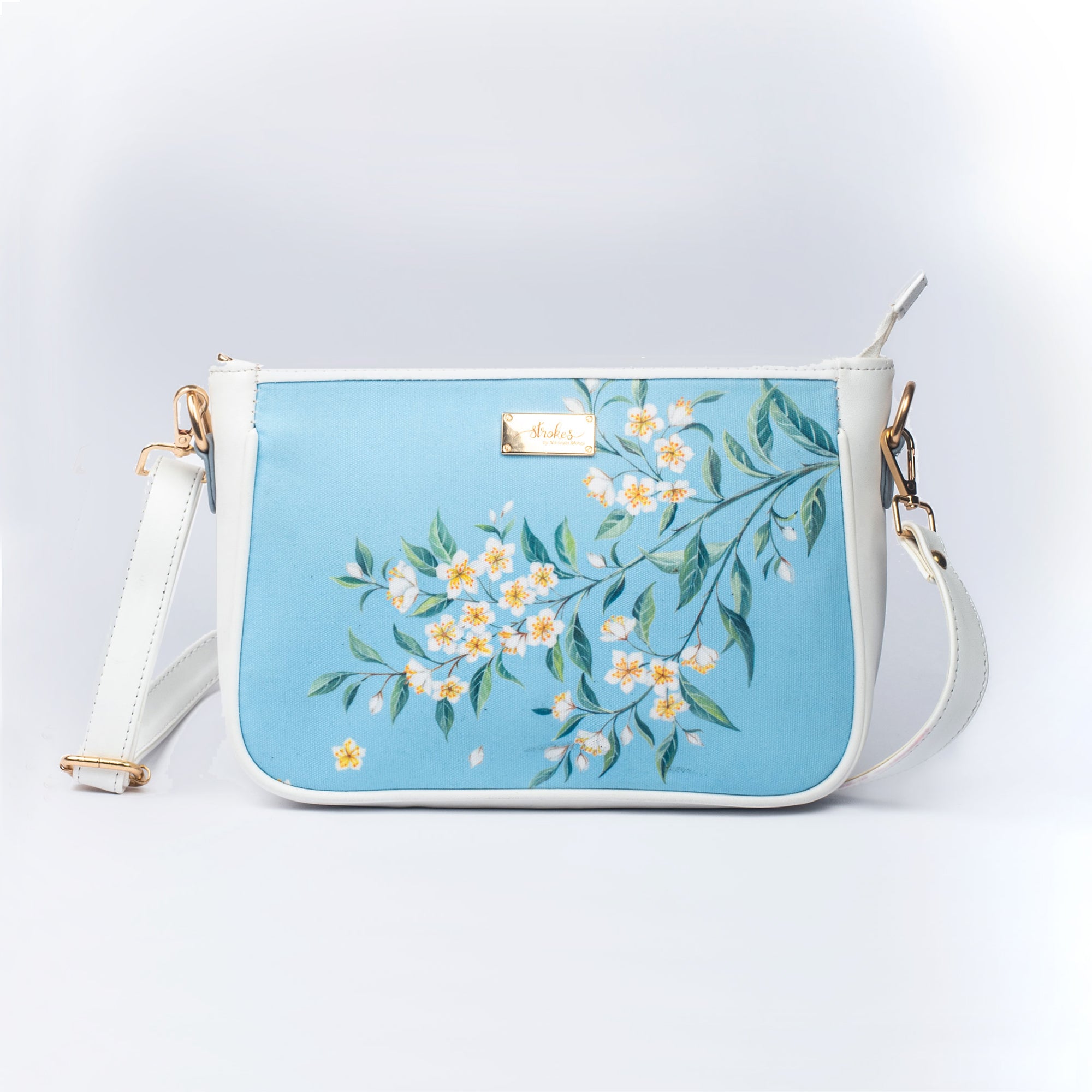 Periwinkle Blue and White Sling bag Strokes by Namrata Mehta