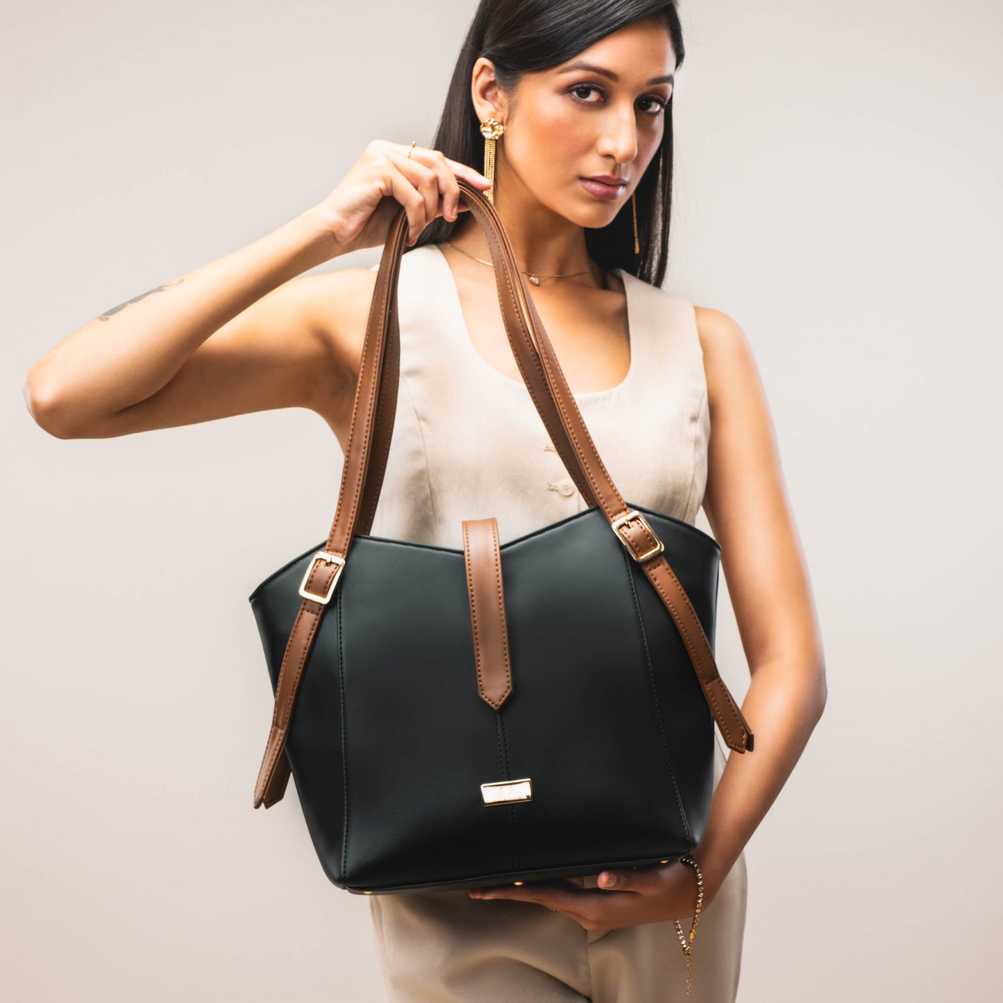 Charcoal Caramel Elara Tote bag