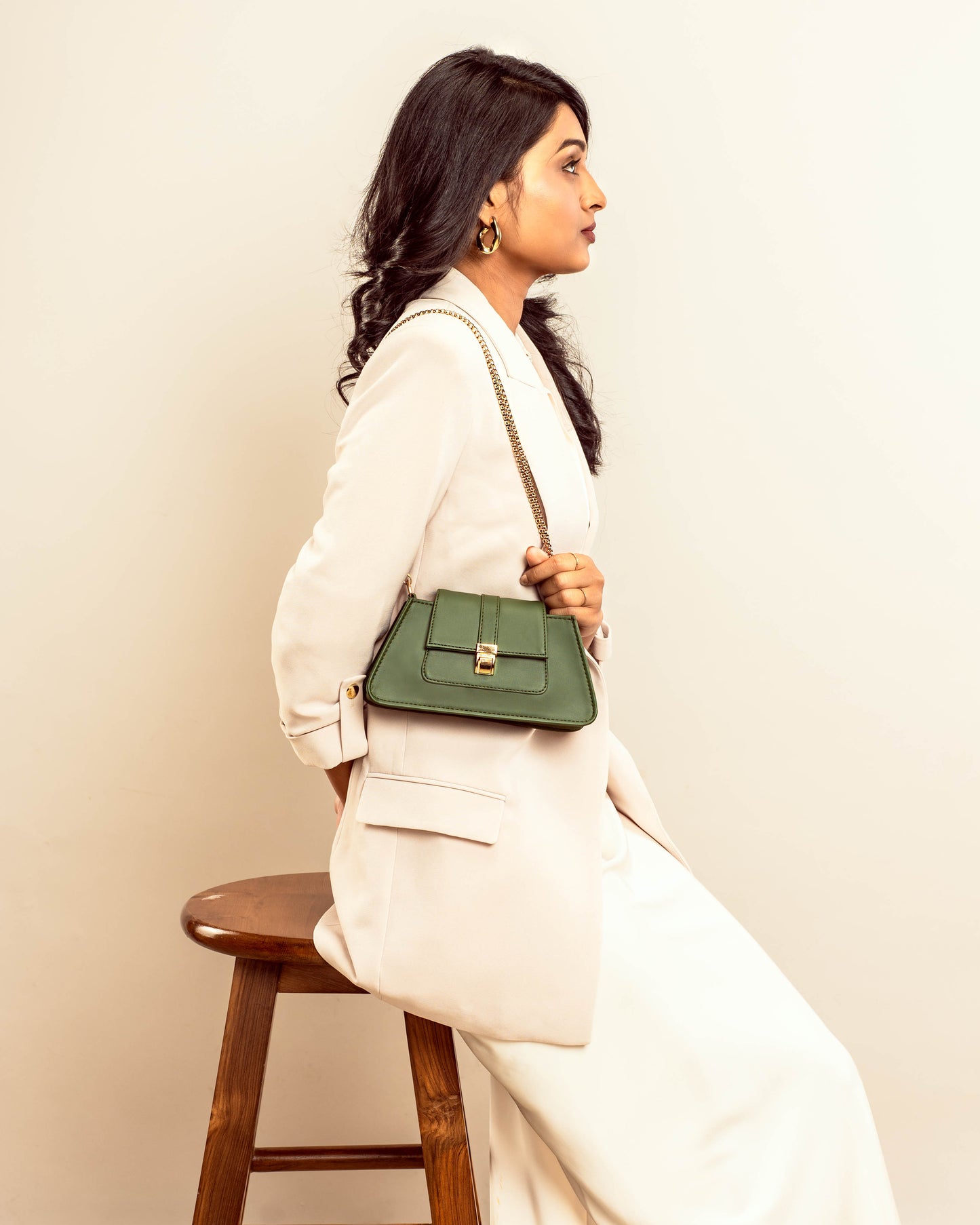 Emerald Elegance Mini Baguette Bag