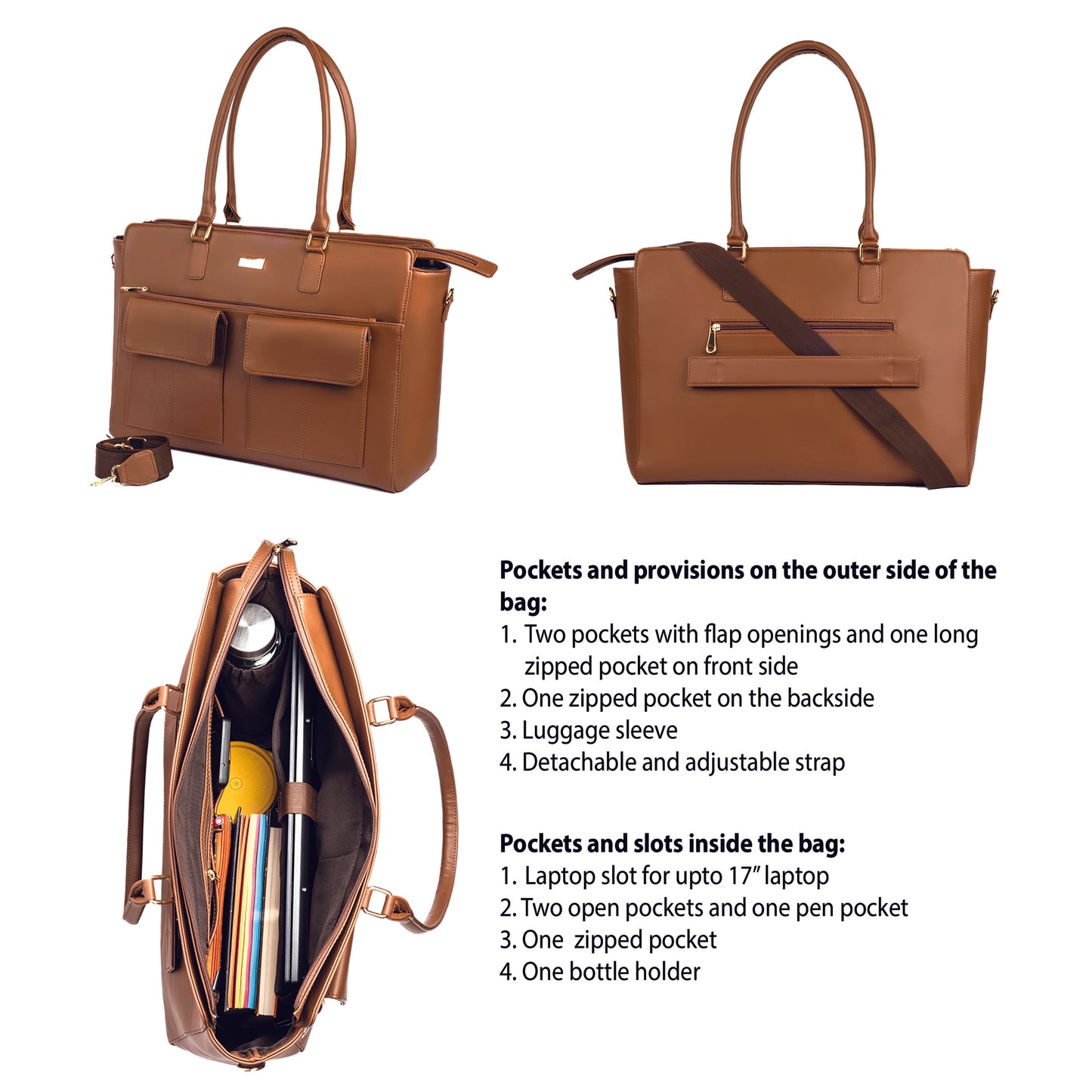 Mocha Elegance Oversized Tote bag for 17" laptop