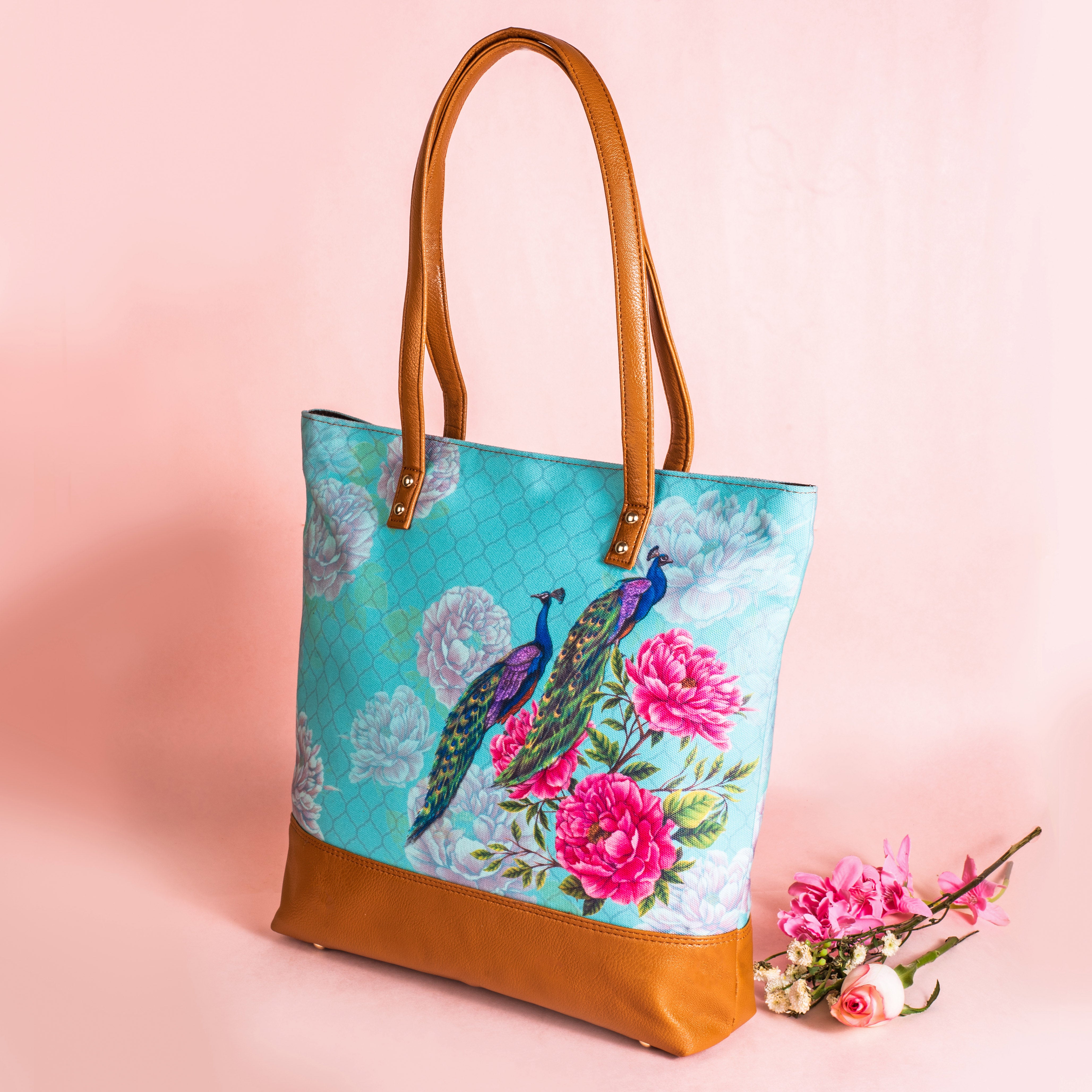 Peacocks and Peonies Tote Bag Strokes by Namrata Mehta