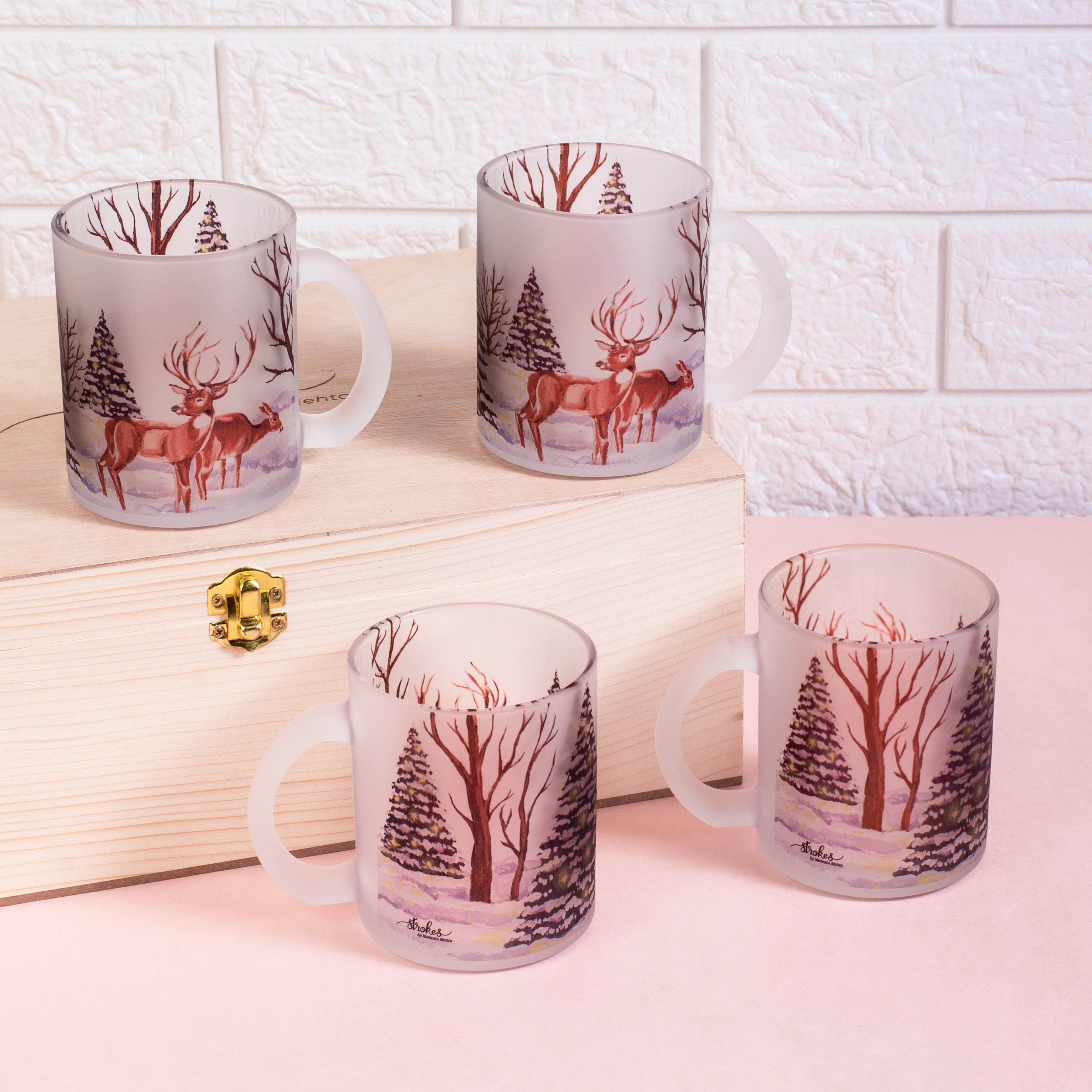 Christmas Frosted Glass Mug - Gift Set – Strokes by Namrata Mehta